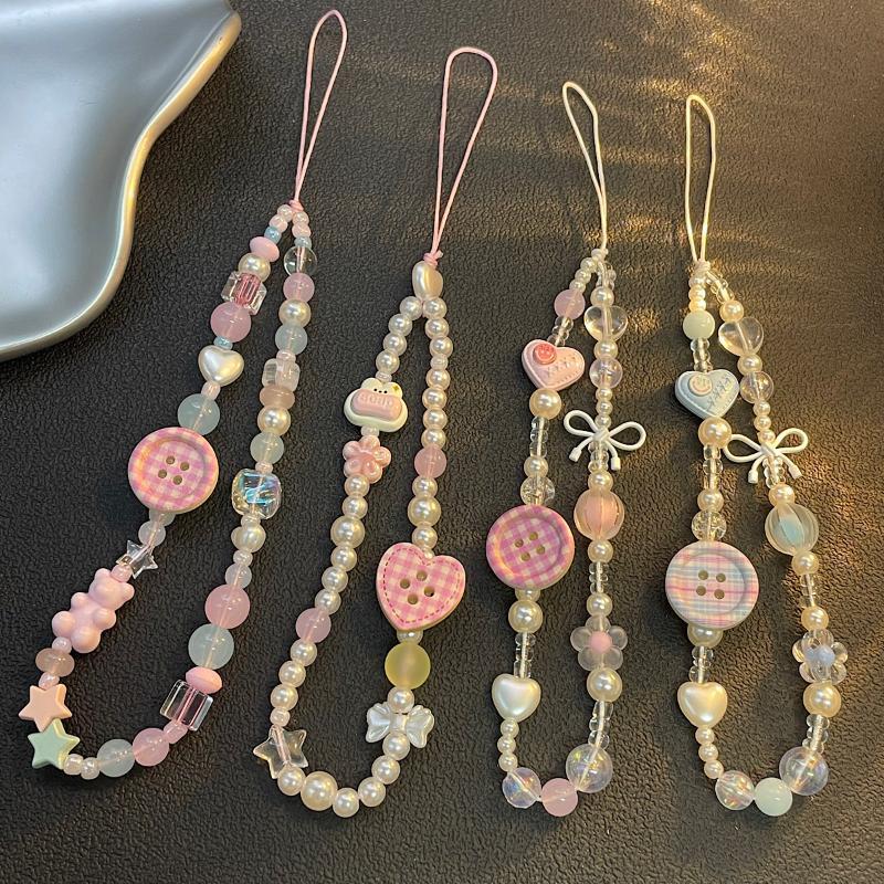Women'S Korean Accessories - 귀여운 한국 핑크 버튼 3D 비즈