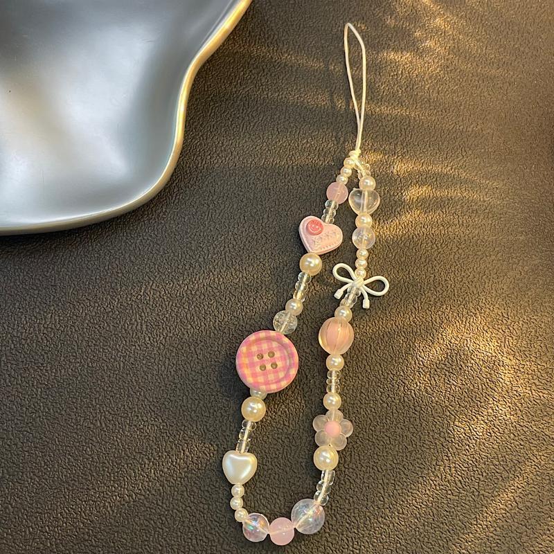 귀여운 한국 핑크 버튼 3D 비즈 폰 끈 분실방지 범용 - Women'S Korean Accessories 리뷰 및 가격