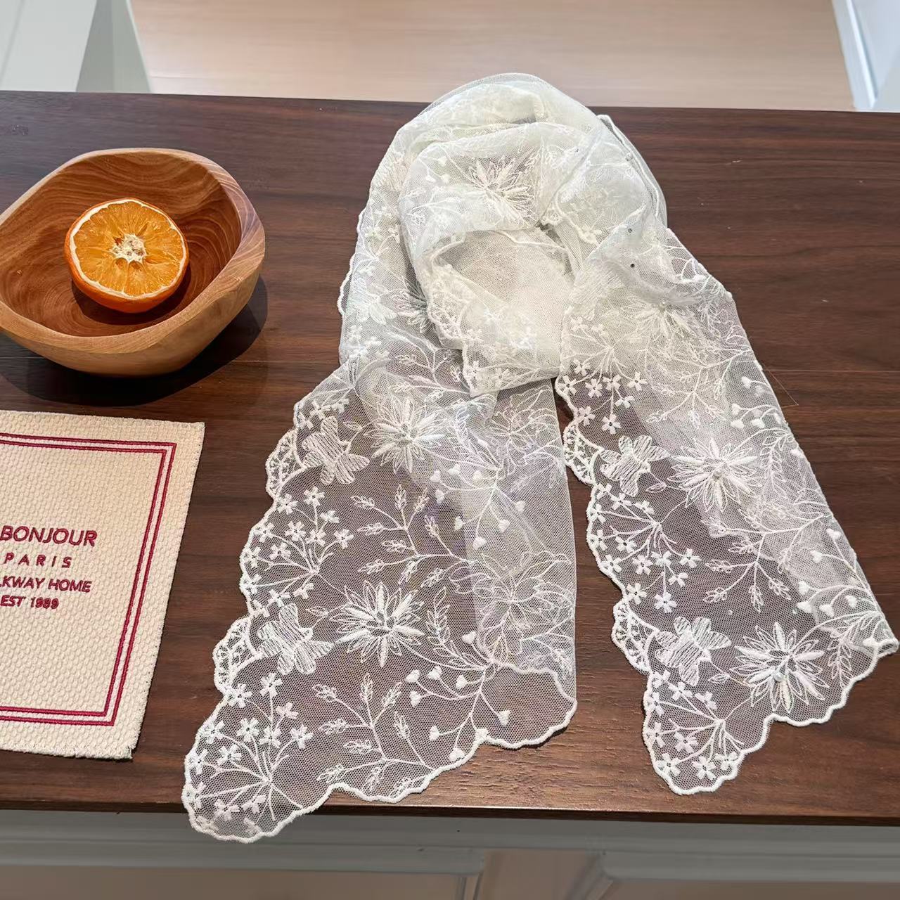 여성을위한 우아한 진주 레이스 긴 스카프 한국 스타일  - Women'S Korean Accessories 리뷰 및 가격