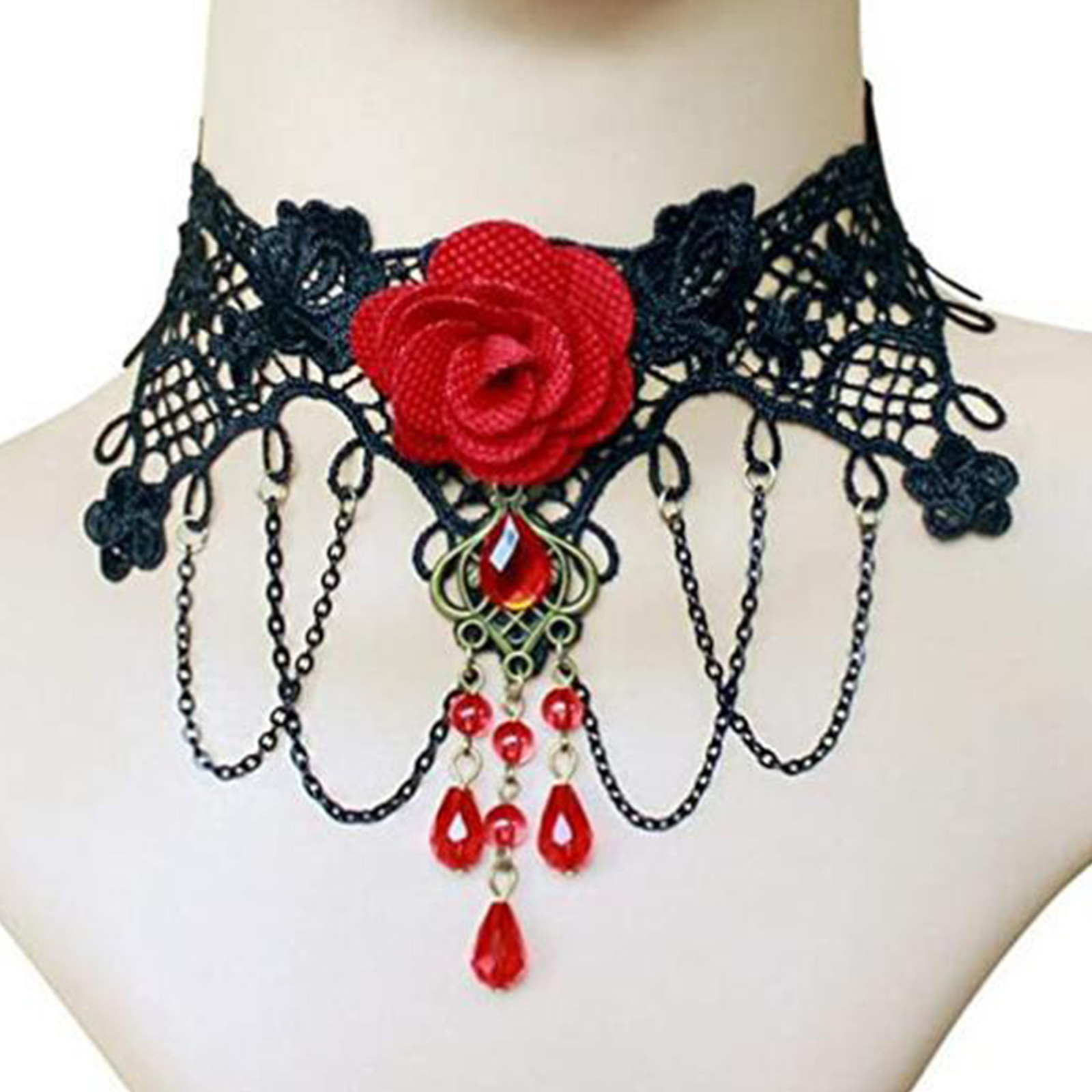 코트 고딕 블랙 레이스 타이 초커 눈물방울 태슬 목걸이 - Women Jewelry Accessories For Black Dress 리뷰 및 가격