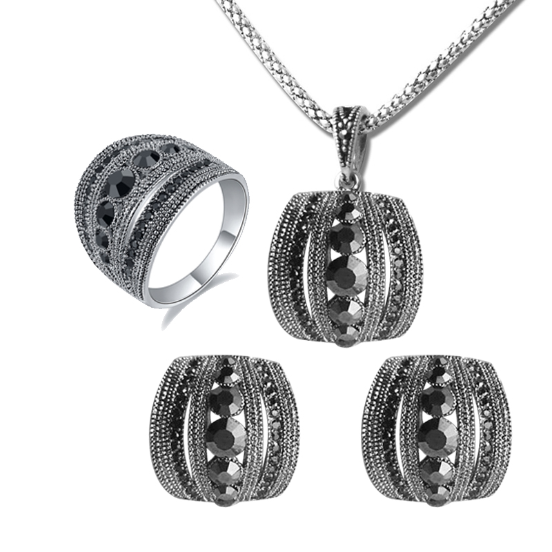 크기 6-10 빈티지 블랙 지르콘 쥬얼리 세트 블랙 귀 - Women Jewelry Accessories For Black Dress 리뷰 및 가격