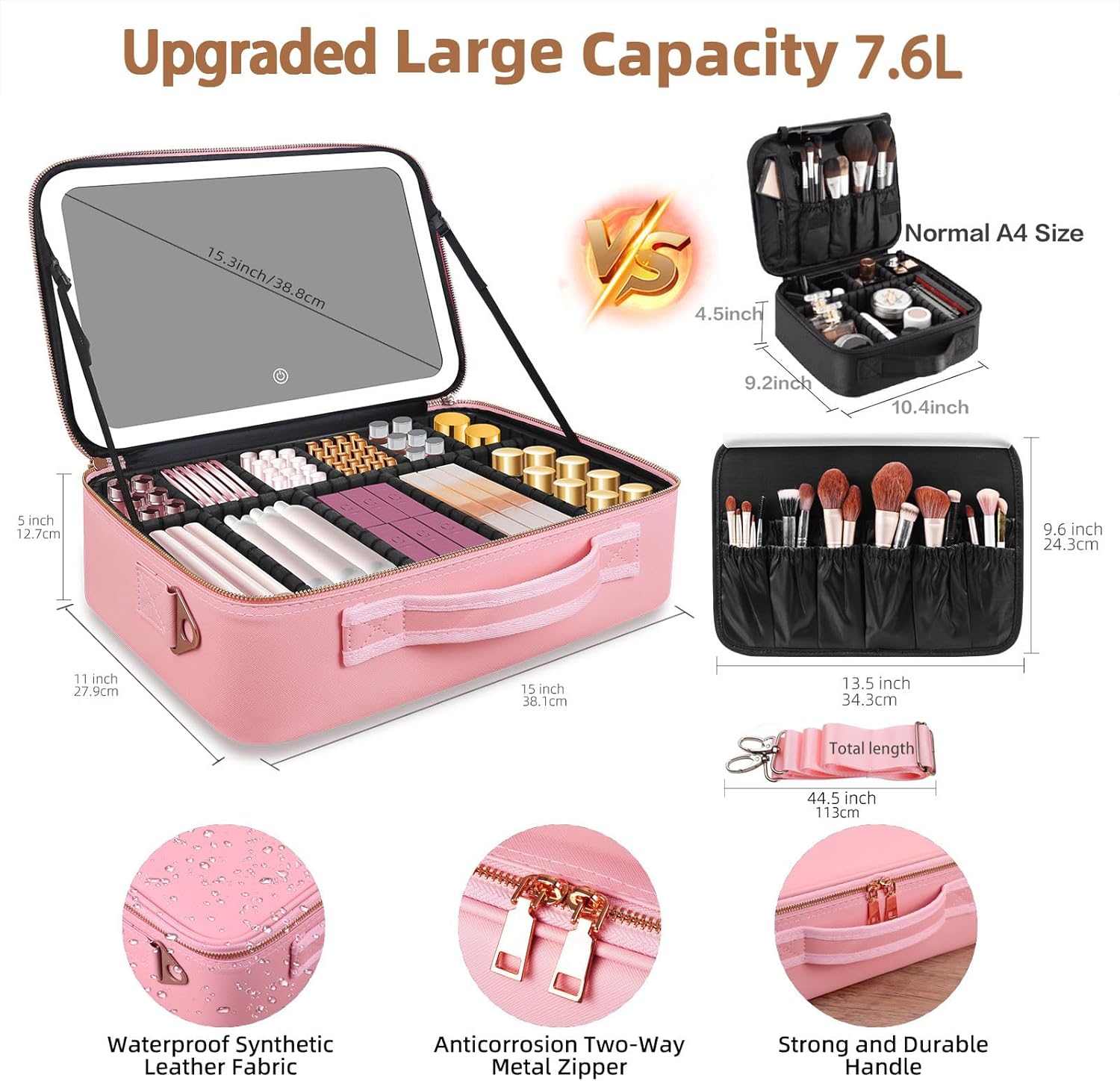 대용량 메이크업 가방 15''X11'' LED 거울 3 - Women Accessories Pouch 리뷰 및 가격